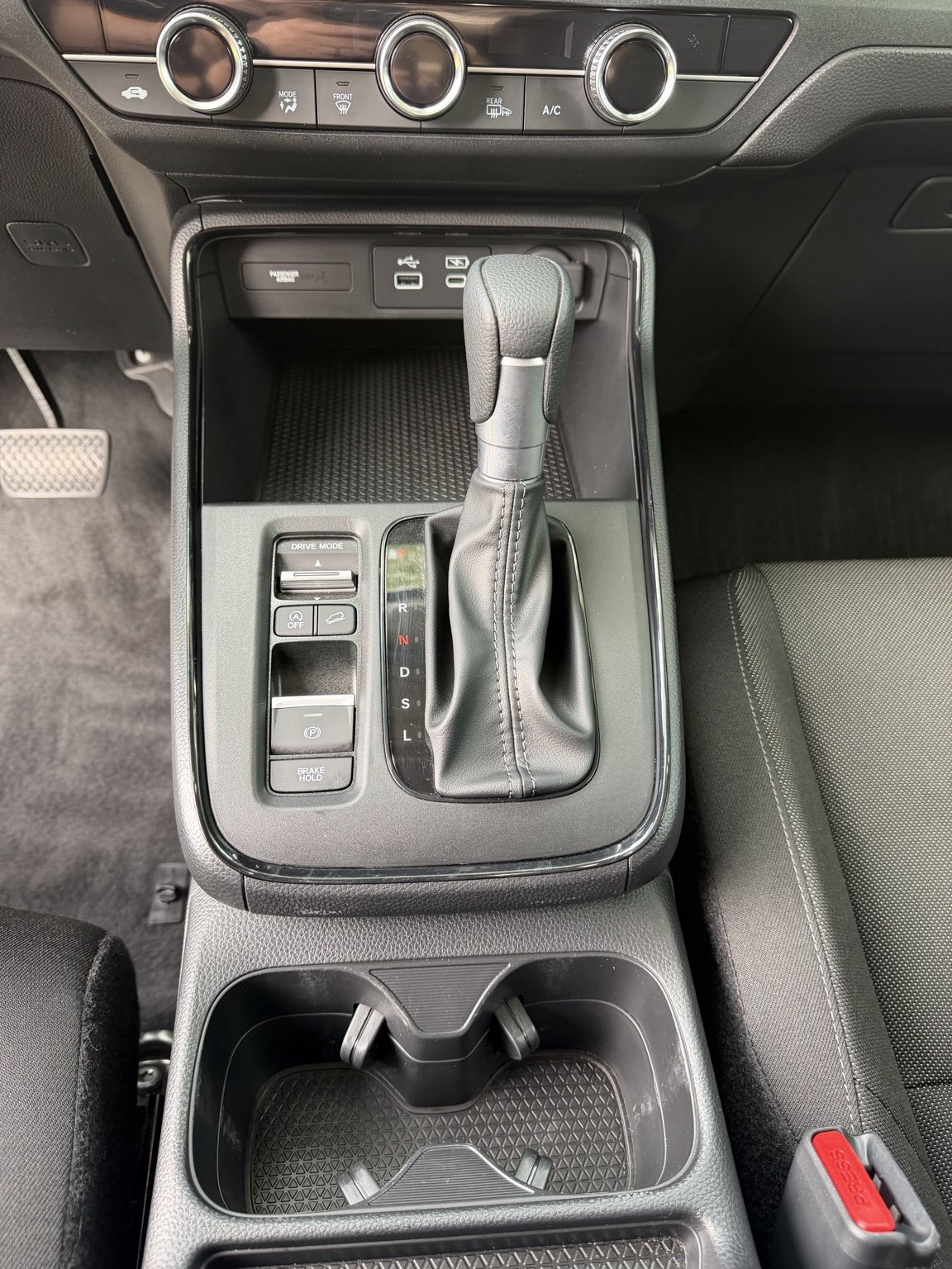 Close view of a clean center console after detailing